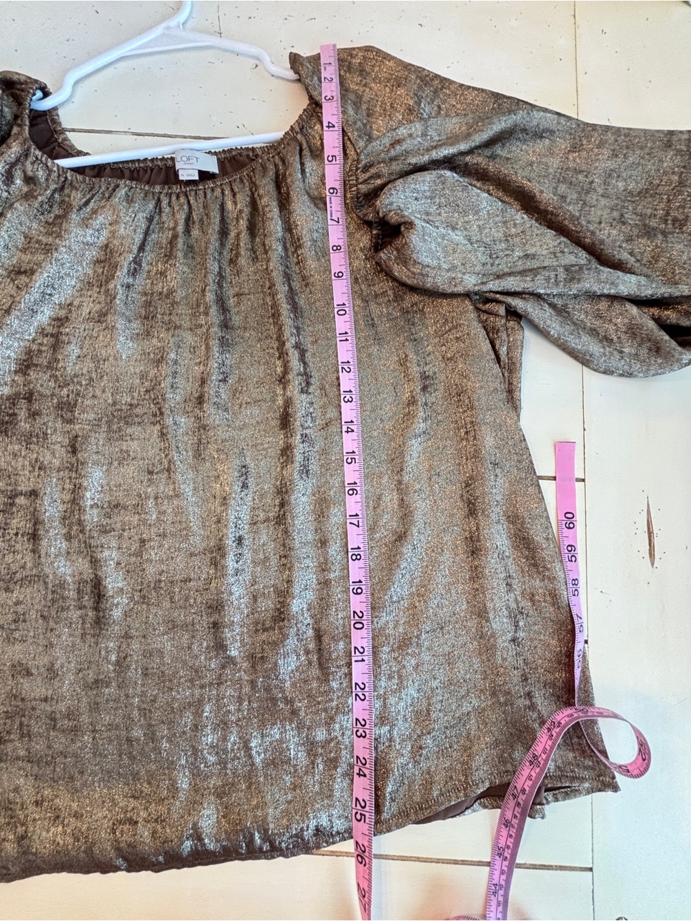 LOFT Metallic Crinkle Top Womens XL Gold Bronze Pleated Balloon Sleeve Going Out - Picture 5 of 7